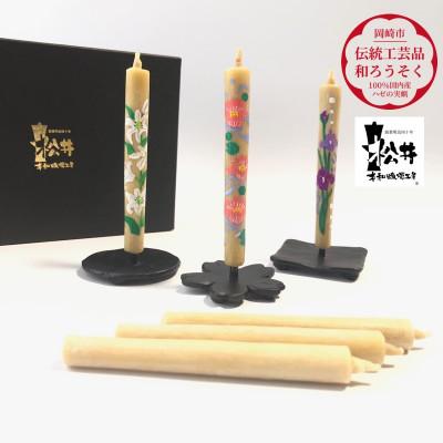 ふるさと納税 岡崎市 国内産ハゼの実蝋を100%使用 [夏]手描き絵ろうそく2本3セット(黒箱入り)約10cm