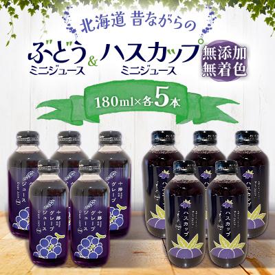 ふるさと納税 池田町 北海道昔ながらのぶどうミニジュース&amp;ハスカップジュース 計10本(180ml×各5本)無添加 無着色