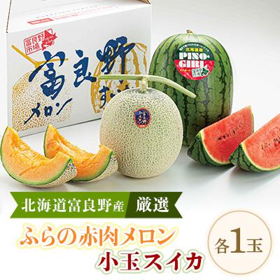 ふるさと納税 富良野市 ふらの赤肉メロン1.6kg×1玉 小玉スイカ×1玉
