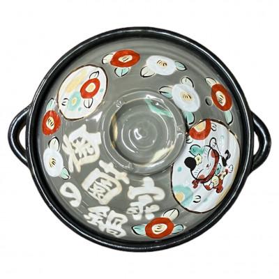 ふるさと納税 瑞浪市 名前が入るわが家の土鍋8号(3〜4名用)ガス&amp;IH対応[三吉ねこ柄/灰色]美濃焼/WG805S