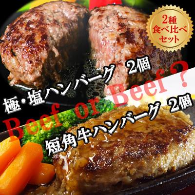 ふるさと納税 矢巾町 『極・塩ハンバーグ前沢牛100%』『短角牛ハンバーグ』ビーフ100%ハンバーグの食べ比べ計4個