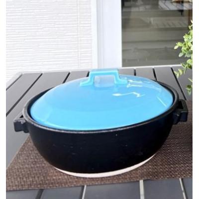 ふるさと納税 瑞浪市 プレーン土鍋9号トルコブルー(5〜6名用)ガス&amp;IH両対応 美濃焼 IHプレート付[ina064]