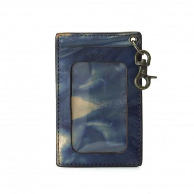 ふるさと納税 福山市 藍染めレザーのパスケース 一貫製造 リーブル・ドゥ/薄藍 [福山レザー]