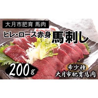 ふるさと納税 大月市 大月市内で肥育した赤身の馬刺し ヒレ・ロース 200g以上 (100g前後ブロック×2〜3個)