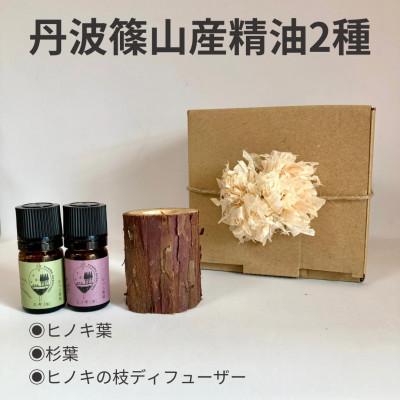 ふるさと納税 丹波篠山市 丹波篠山産間伐材使用 ヒノキ葉、杉葉の精油とディフューザーセット
