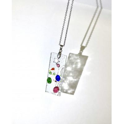 ふるさと納税 別府市 ステンドグラスの端材で作成したネックレス(シルバー)