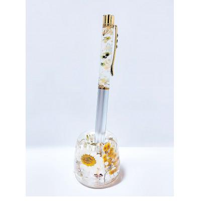 ふるさと納税 八王子市 [Art grace]クリスタルハーバリウムボールペン(シルバー)&amp;ハーバリウムペン立て(イエロー)