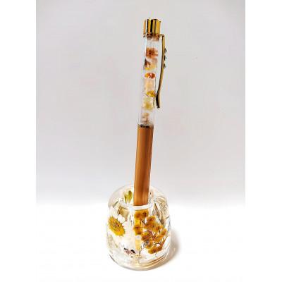 ふるさと納税 八王子市 [Art grace]クリスタルハーバリウムボールペン(キャメル)&amp;ハーバリウムペン立て(イエロー)