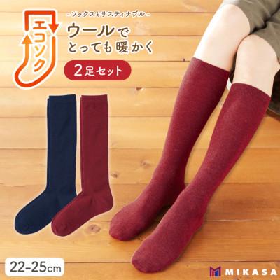 ふるさと納税 葛城市 エコソク ハイソックス 2足組 (こっくりカラー) レディース 靴下 ウール