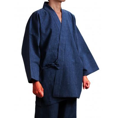 ふるさと納税 牧之原市 織り・縫製・地元遠州製 綿麻楊柳作務衣(無地) [鉄紺、LLサイズ]