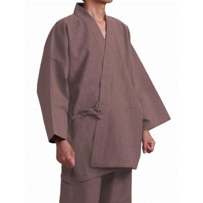 ふるさと納税 牧之原市 織り・縫製・地元遠州製 綿麻楊柳作務衣(無地) [茶、LLサイズ]