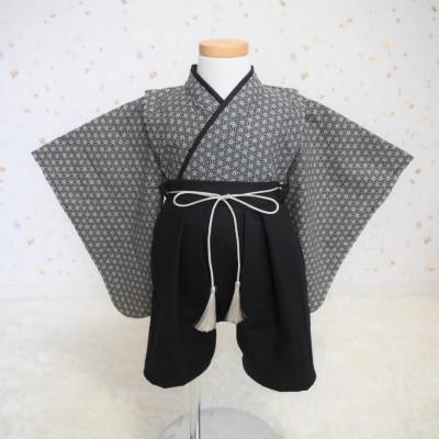 ふるさと納税 藤沢市 袴ロンパース 〜麻の葉墨黒〜