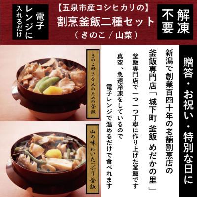 ふるさと納税 五泉市 老舗割烹仕込みの釜飯2個セット(きのこ、山菜)