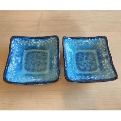ふるさと納税 大網白里市 [陶器]いっちん草模様 角底角皿 月白 2点セット