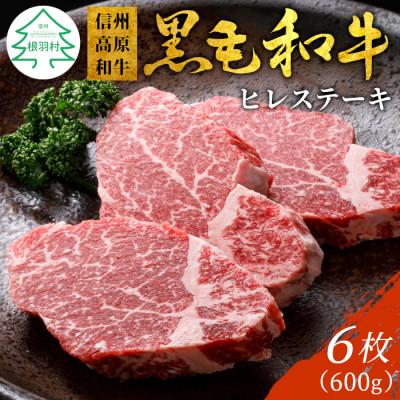 ふるさと納税 根羽村 国産黒毛和牛 希少部位 ヒレステーキ6枚(計600g) 霜降り ヒレ肉 信州高原和牛