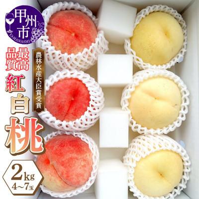ふるさと納税 甲州市 感謝を込めてお届け 農林水産大臣賞受賞経験の最高品質 朝採り紅白桃 2kg(4〜7玉)