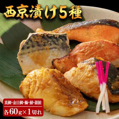 ふるさと納税 高知市 西京漬け 5種(真鯛・金目鯛・鰤・鯖・銀鮭)約60g×各1切れ[BX057]