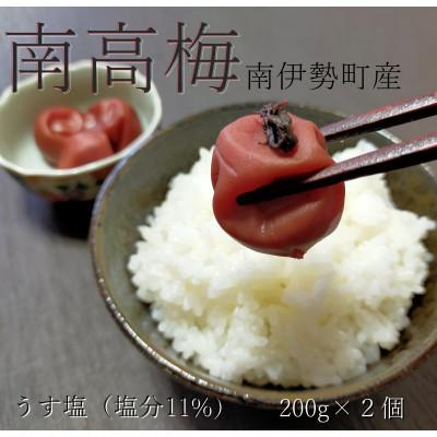 ふるさと納税 南伊勢町 伊勢志摩産 梅干 南高梅 うすしお 200g 2個 無添加 塩分 11% 大粒 ふるさと