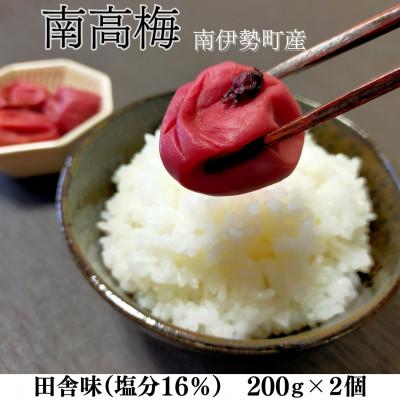 ふるさと納税 南伊勢町 伊勢志摩産 梅干 南高梅 田舎味 200g 2個 無添加 塩分 16% 大粒 ふるさと