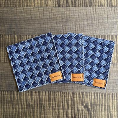 ふるさと納税 福山市 デニム加工職人の手仕事から生まれた[コースター]3枚セット(市松)