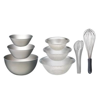 ふるさと納税 燕市 柳宗理デザイン ボール&amp;パンチングストレーナー6p(16、19、23cm)&amp;トング穴あき&amp;泡立て