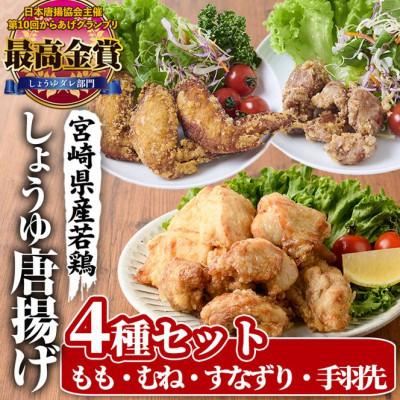 ふるさと納税 門川町 夢創鶏唐揚げ 4種セット(もも・むね・すなずり・手羽先)