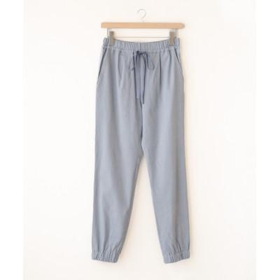 ふるさと納税 笠松町 [洗える/伸縮性/草木染め]コットンリネン ヘムバンドストレッチパンツ ログウッド(薄ブルー)