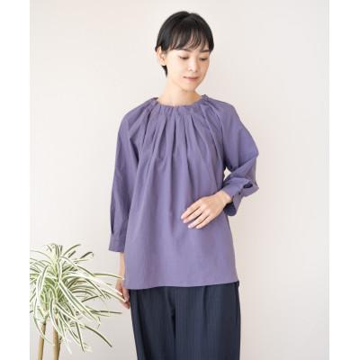 ふるさと納税 笠松町 [洗える/柔らか/草木染め]コットンかぶりタックブラウス コチニール(パープル)