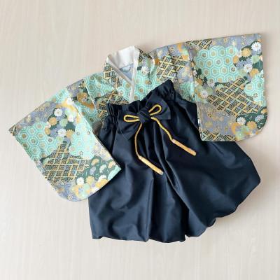 ふるさと納税 みよし市 ベビー袴 60-70 SIZE 雲取り文様×黒色の袴