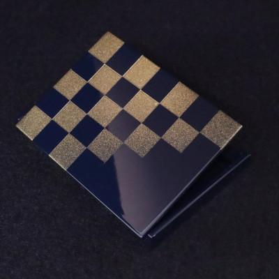 ふるさと納税 越谷市 K.TURA 市松模様 木製名刺ケース 青 ギフトBOX入り