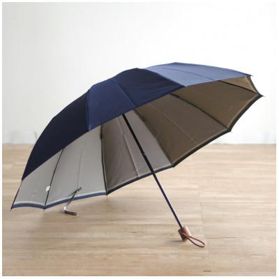 ふるさと納税 中央区 [数量限定]小宮商店 『裏縞』雨晴兼用折りたたみ傘 60cm10本骨 ネイビー