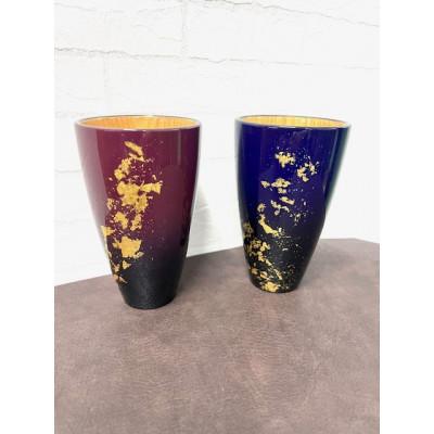 ふるさと納税 越谷市 タンブラー 青、紫セット 天然木 純金箔 軽量 ギフトBOX入り