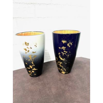 ふるさと納税 越谷市 タンブラー 白、青セット 天然木 タモ製 純金箔 軽量 ギフトBOX入り