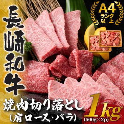 ふるさと納税 壱岐市 訳あり!【A4〜A5】長崎和牛焼肉切り落とし(肩ロース・バラ)1kg(壱岐市) | 