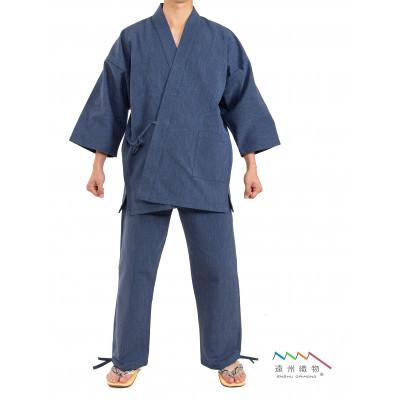 ふるさと納税 牧之原市 織り・縫製・地元遠州製 雲糸作務衣 [鉄紺・Lサイズ]