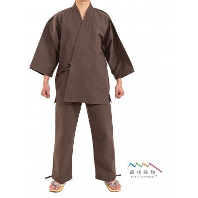 ふるさと納税 牧之原市 織り・縫製・地元遠州製 梨地織作務衣 [茶・Lサイズ]