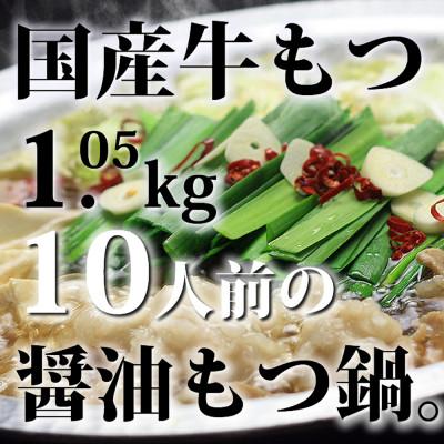 ふるさと納税 那珂川市 国産牛もつ1kgオーバー!九州醤油もつ鍋10人前(牛もつ1.05kg/九州醤油スープ付)(那珂川市)