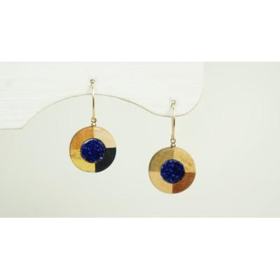 ふるさと納税 日南町 寄木と陶片のピアス(フックタイプ)瑠璃