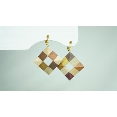 ふるさと納税 日南町 Wood Crystal スクエアイヤリング