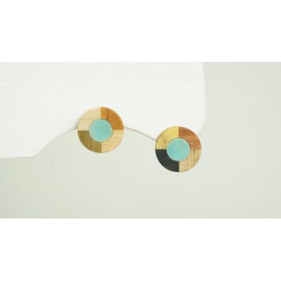 ふるさと納税 日南町 寄木と陶片のピアス[トルコブルー]