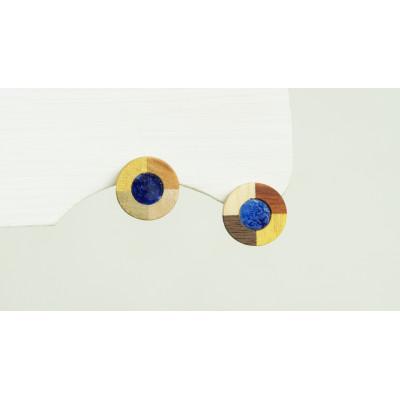 ふるさと納税 日南町 寄木と陶片のピアス[瑠璃]