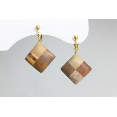 ふるさと納税 日南町 寄木のスクエアイヤリング