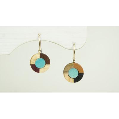 ふるさと納税 日南町 寄木と陶片のピアス(フックタイプ)トルコブルー