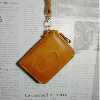 ふるさと納税 上牧町 本革パスケース/コインケース/ミニ財布[ストラップ付]/キャメル