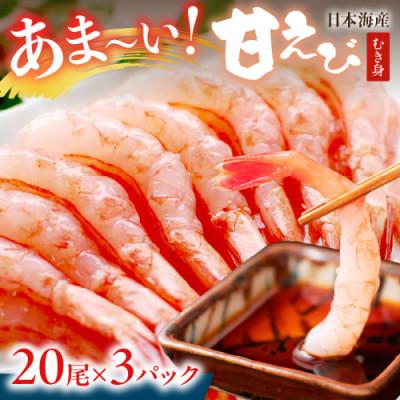 ふるさと納税 京丹後市 甘ーい!お手軽!日本海産 甘えび 冷凍 むき身 20尾×3パック 刺身用 殻むき不要で食べやすい