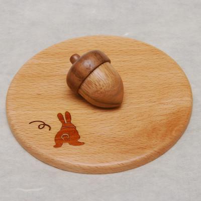 ふるさと納税 北上市 木象嵌 どんぐりのふた(うさぎ・ブナ)どんぐり型の持ち手が可愛い木製カップカバー 1個[夢工房]