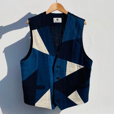 ふるさと納税 竹田市 手織り木綿の藍染ベスト[unisex]