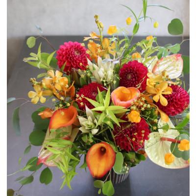 ふるさと納税 川内村 オリジナルフラワーアレンジメント (Lサイズ) 直径約30cm 季節のお花(生花)おまかせ