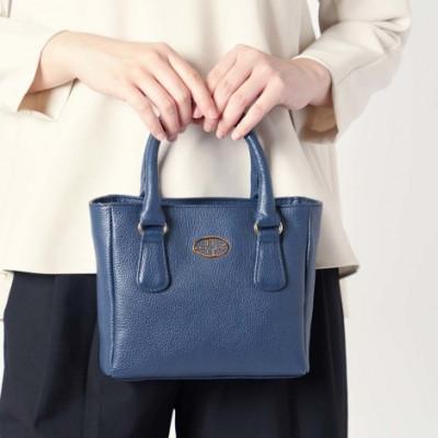 ふるさと納税 御代田町 【濱野皮革工藝】ハナエルミニトートショルダー(ネイビー×ゴールド)の画像