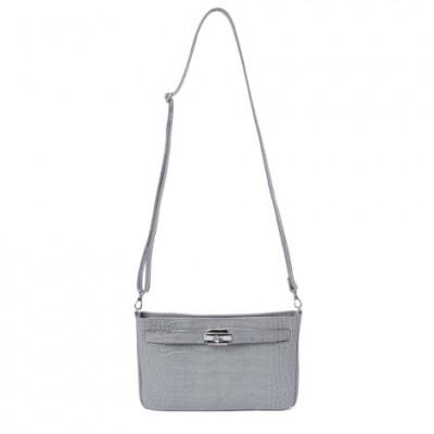 ふるさと納税 御代田町 [濱野皮革工藝]シューカペラショルダーバッグクロコ (ライトグレー×シルバー)